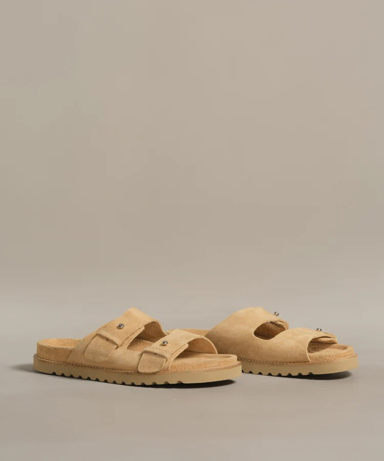 JENNI KAYNE - Suede Hutton Slide Sandal in Tan