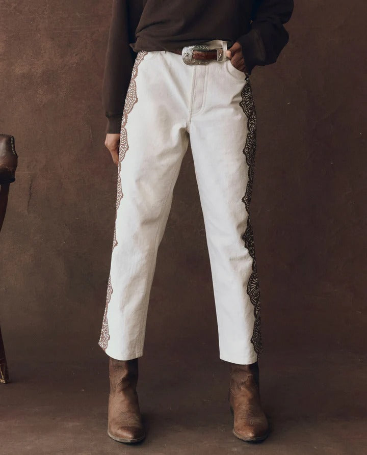 The Great - The Lace Print Wayne Jean in Cream