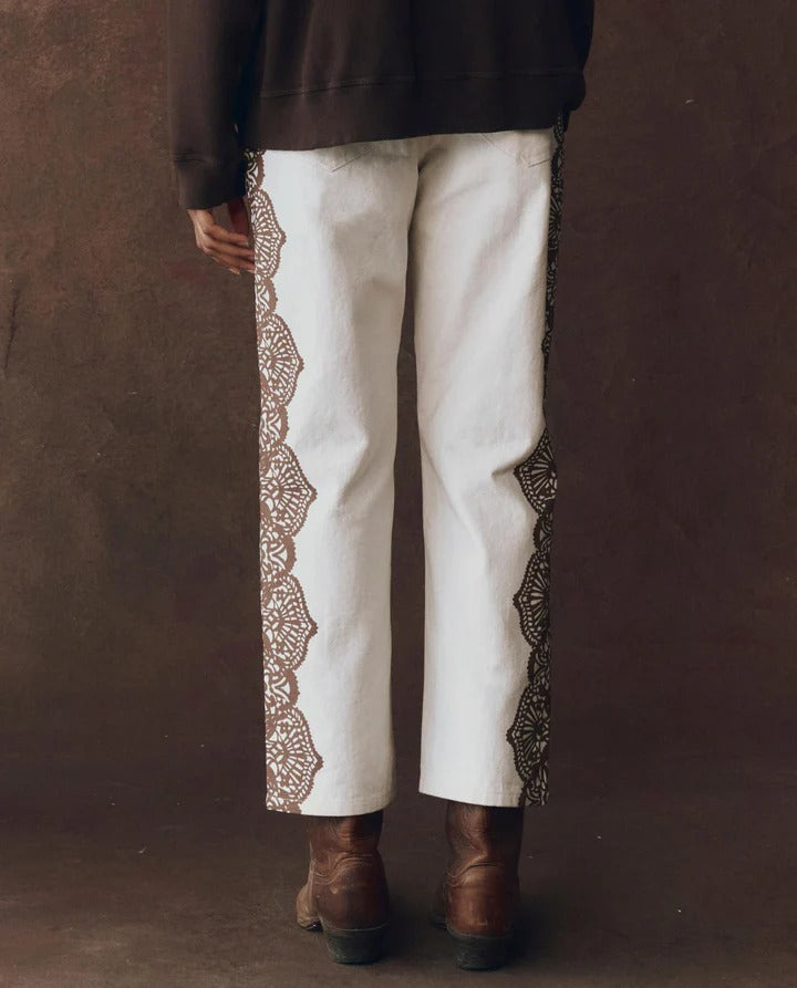The Great - The Lace Print Wayne Jean in Cream