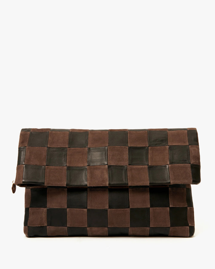 Clare V. - Carry All Clutch with Tabs in Black/Chocolate Checker