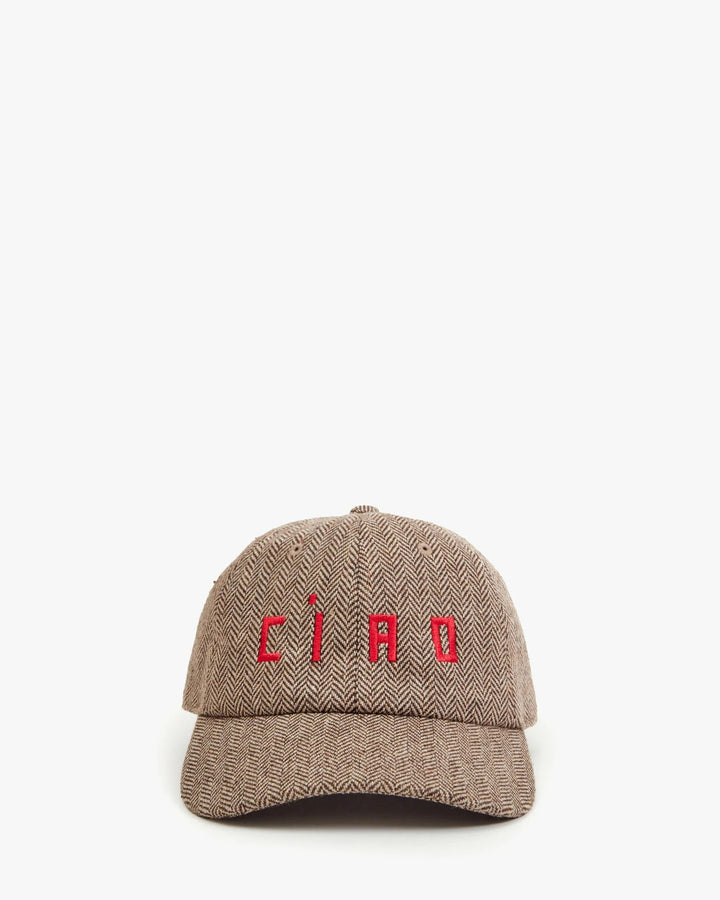 Clare V. - Wool Baseball Hat in Herringbone Taupe Hats