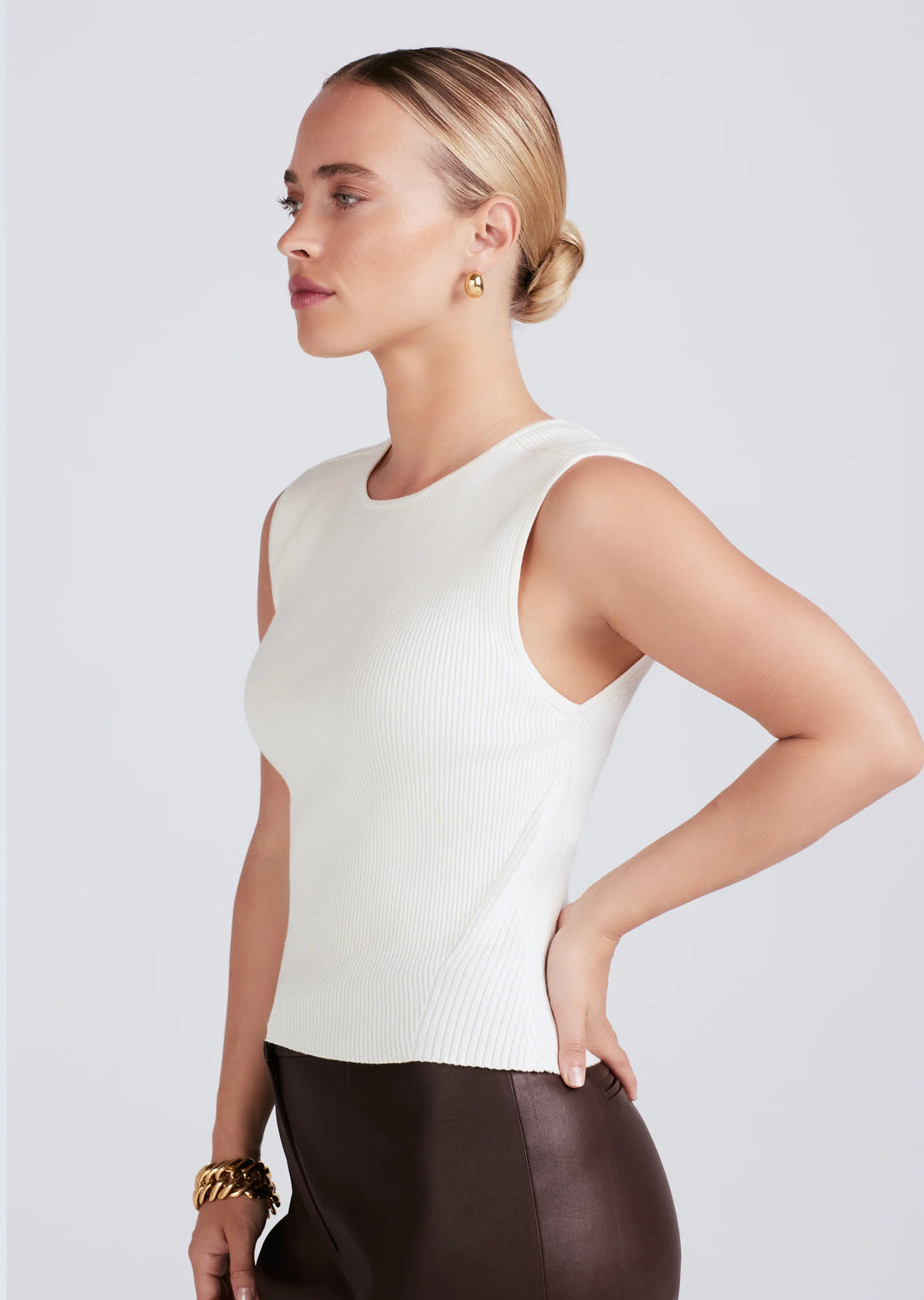 Derek Lam 10 Crosby - Ariana Muscle Ribbed Sweater Tank in Ivory