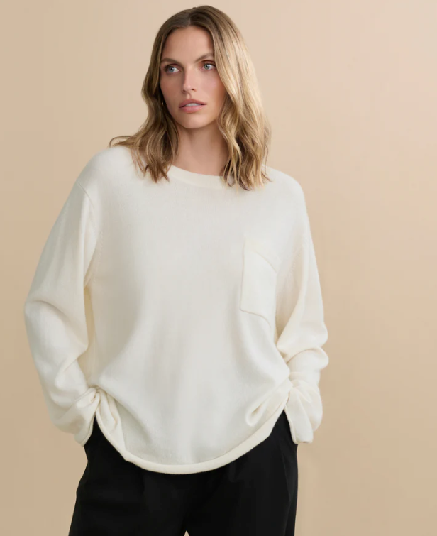 Jenni Kayne - Cashmere Chandler Long Sleeve Tee Ivory Sweaters