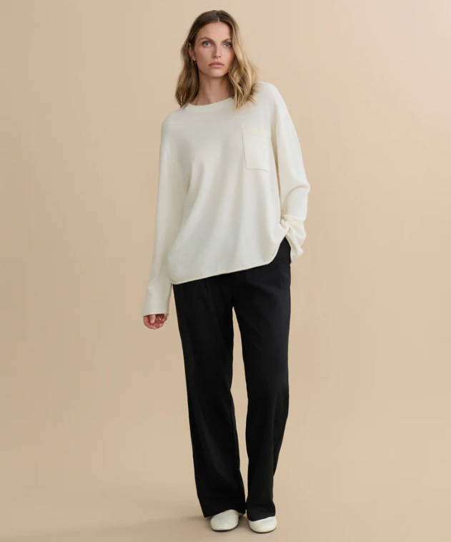 Jenni Kayne - Cashmere Chandler Long Sleeve Tee Ivory Sweaters