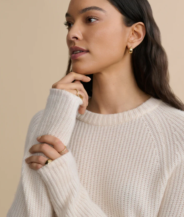 Jenni Kayne - Cashmere Fisherman Sweater in Ivory Sweaters
