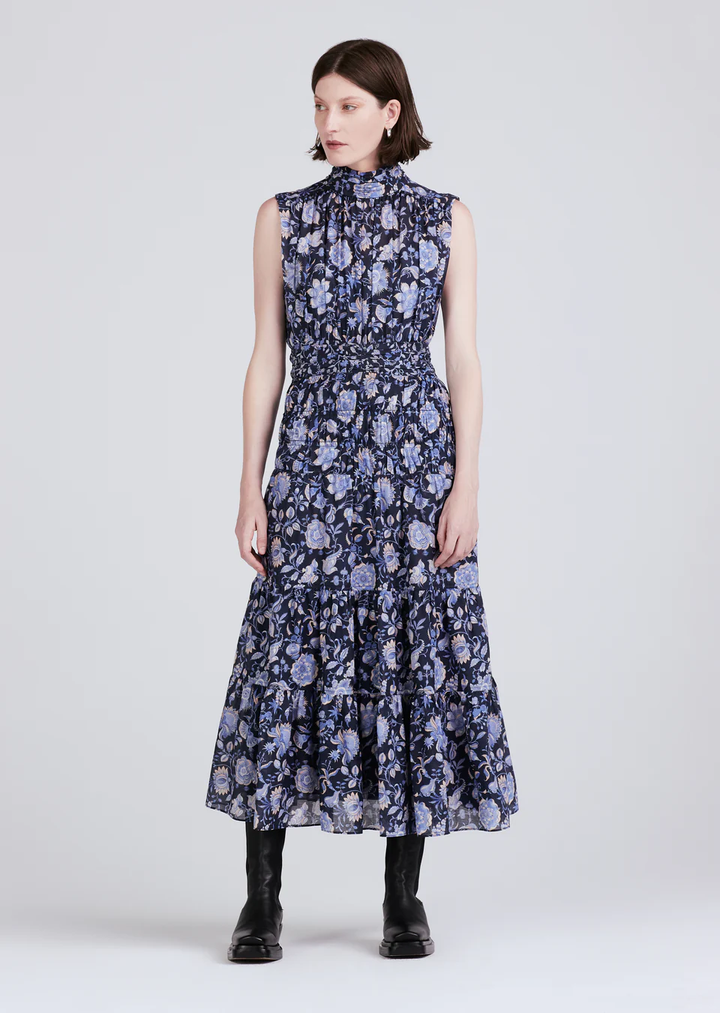 Derek Lam 10 Crosby - Junia Rouched Sleeveless Midi Dress in Navy Multi