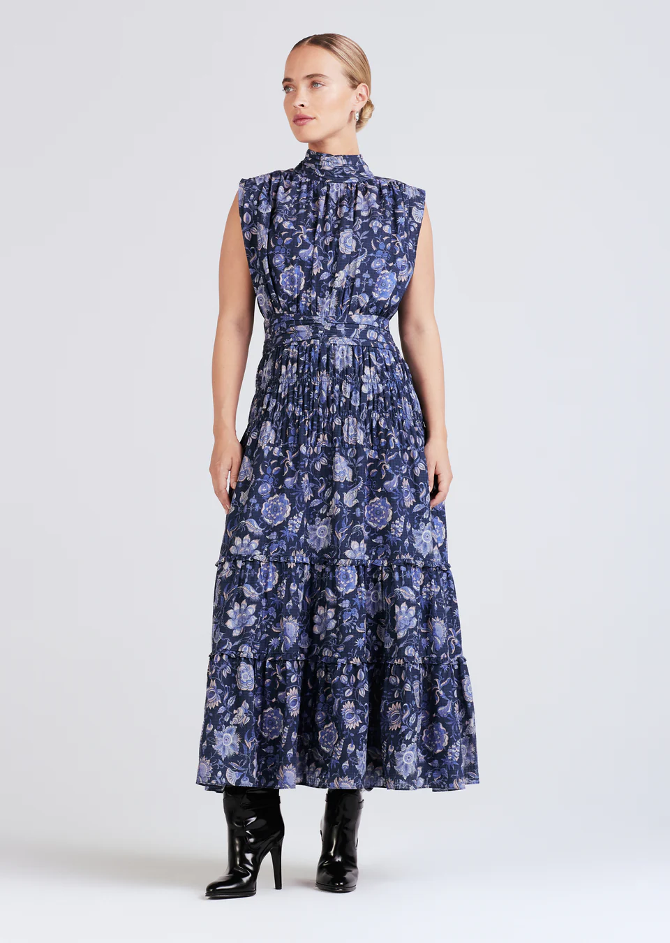 Derek Lam 10 Crosby - Junia Rouched Sleeveless Midi Dress in Navy Multi