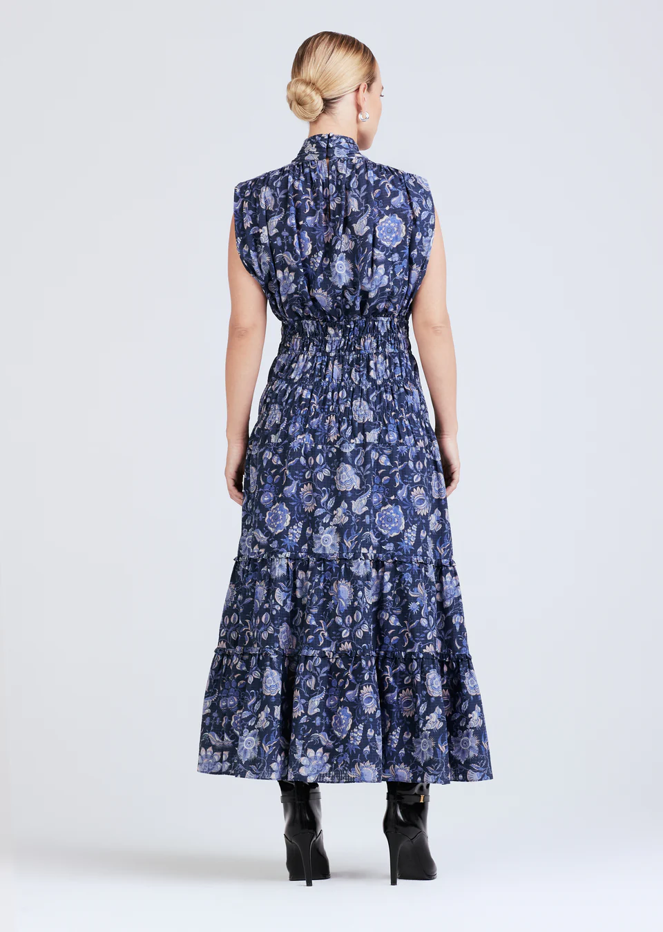 Derek Lam 10 Crosby - Junia Rouched Sleeveless Midi Dress in Navy Multi