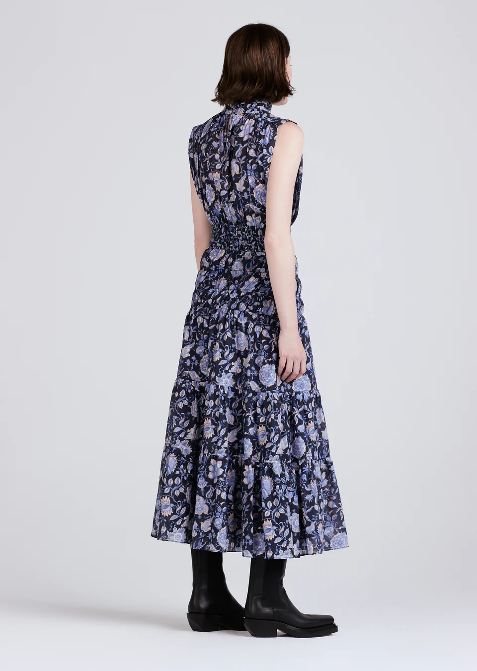 Derek Lam 10 Crosby - Junia Rouched Sleeveless Midi Dress in Navy Multi