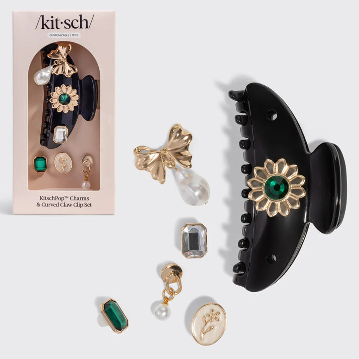 KITSCH - Curved Claw Clip 7pc Set Vintage in Black Accessories