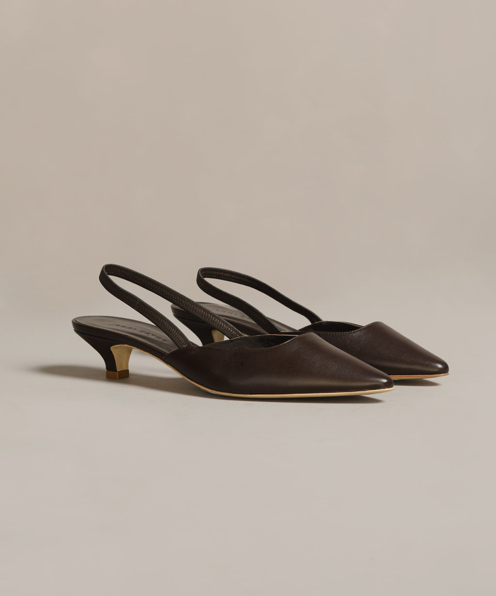 Jenni Kayne - Leather Kitten Heel in Chocolate