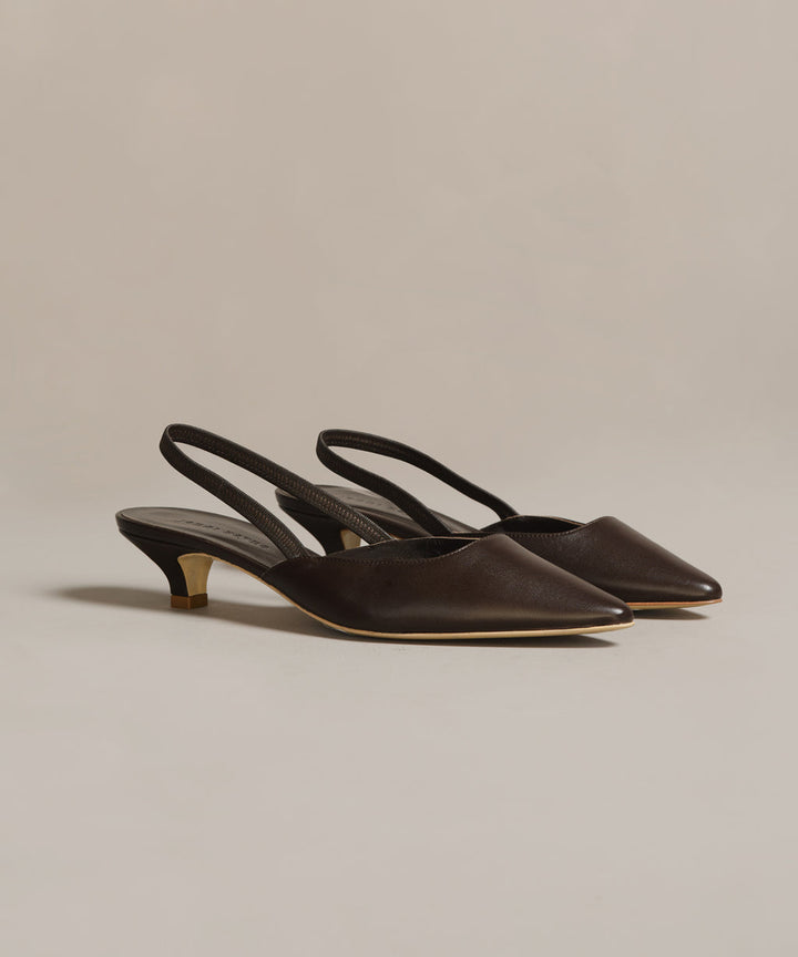 Jenni Kayne - Leather Kitten Heel in Chocolate