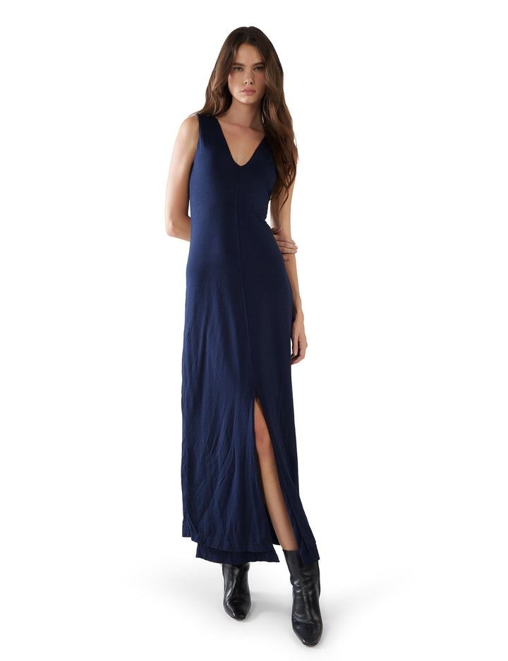 LES TIEN - Ali Double V-Neck Dress in Navy Dresses