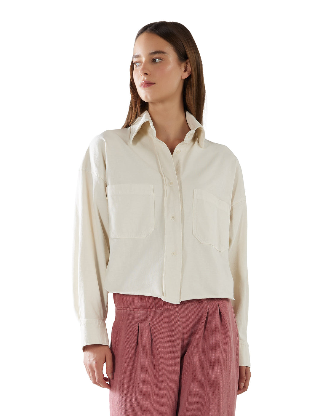 Les Tien - Coopa Oversized Crop Button Up in Ivory Tops