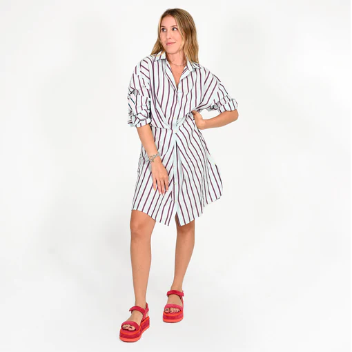 Kerri Rosenthal - Lilli Shirt Dress in Patchwork Stripe Saltwater