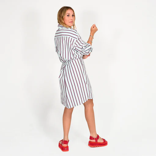 Kerri Rosenthal - Lilli Shirt Dress in Patchwork Stripe Saltwater