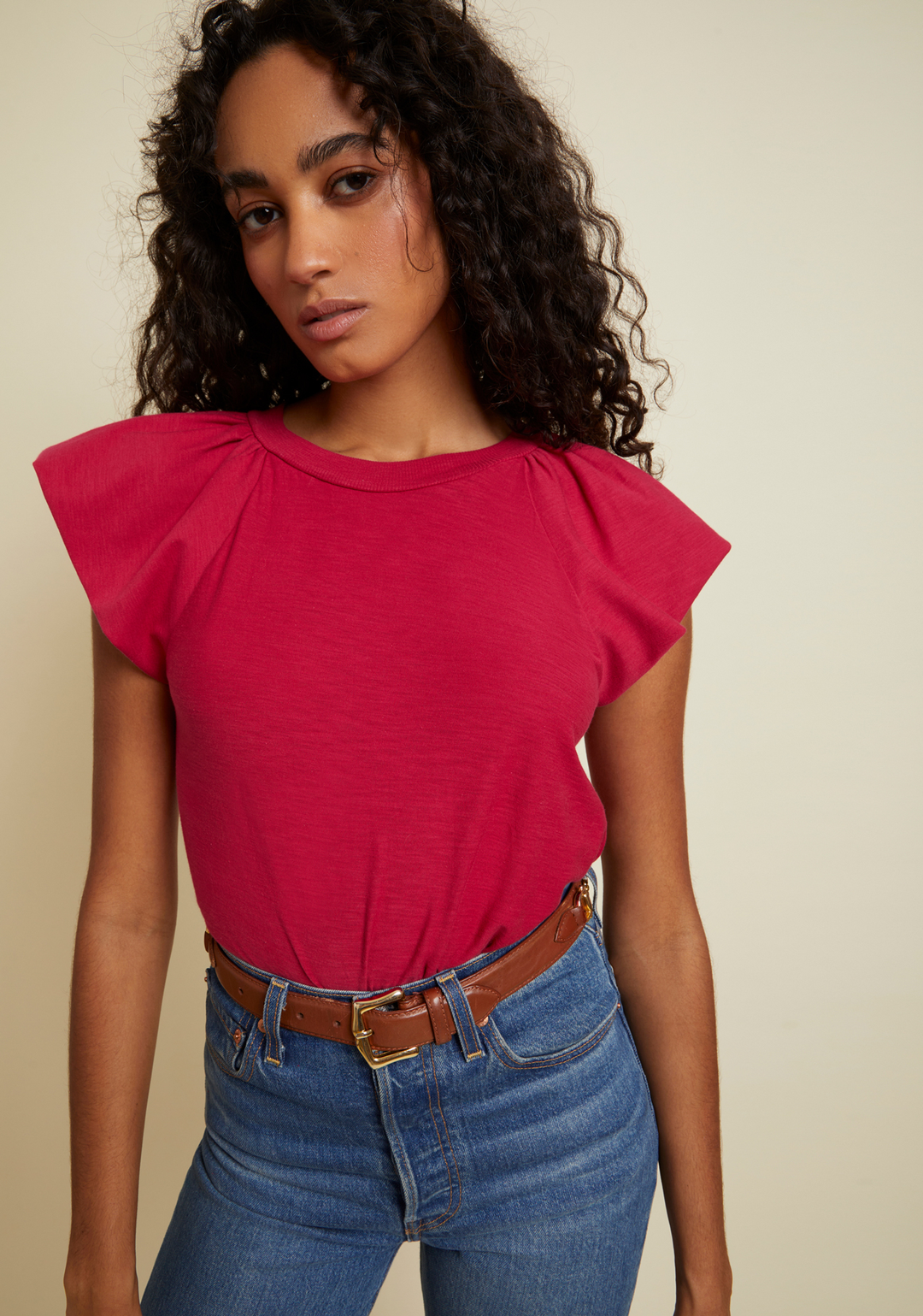 Nation LTD - Lorna Ruffle Tank in Raspberry