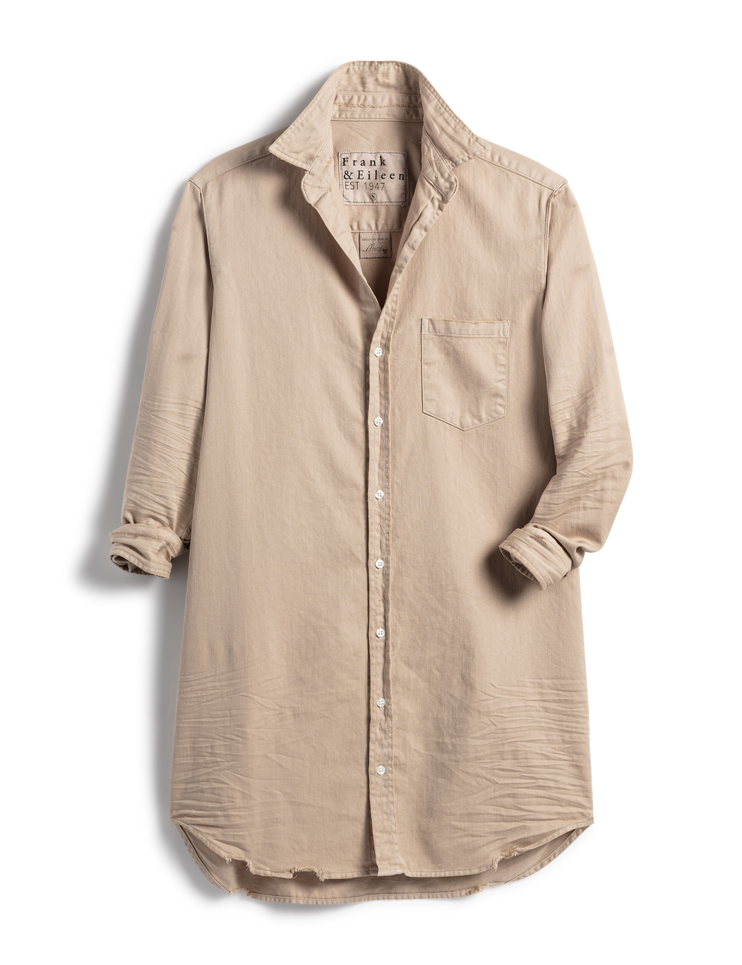 Frank & Eileen - Mary Woven Button Up Dress in Sand Tattered Denim