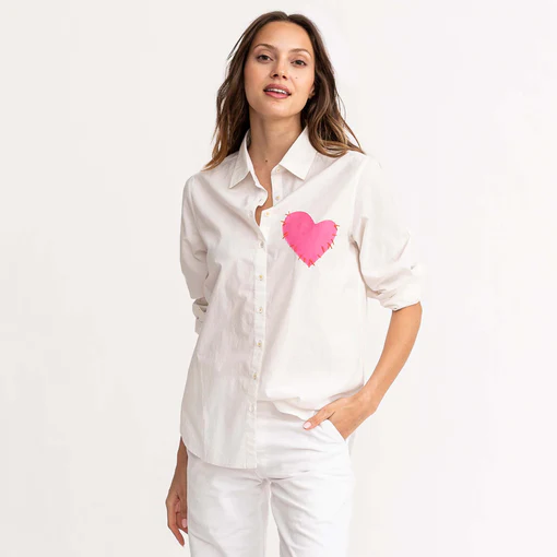 Kerri Rosenthal - Mia Shirt Imperfect Heart Pocket in White