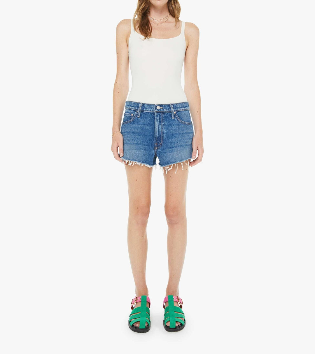 MOTHER - THE DODGER SHORT FRAY in Green Thumb Denim Shorts
