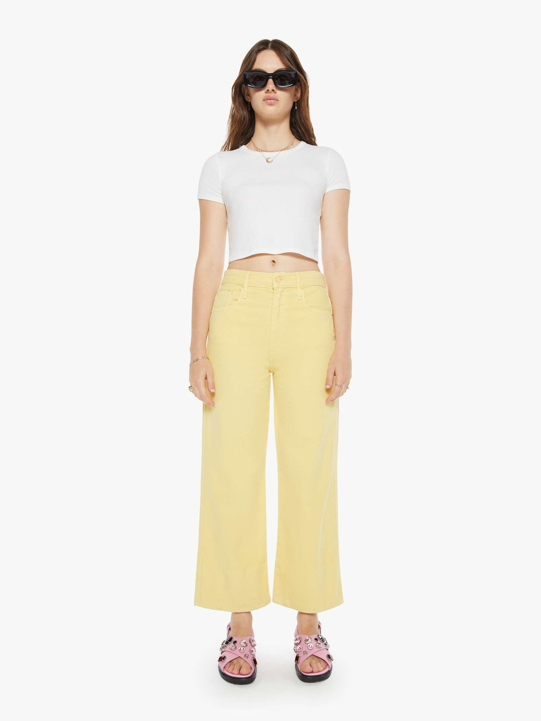 MOTHER - The Maven Wide Hem Ankle in Chalk It Up Sunshine Jeans