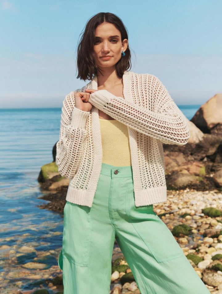 White + Warren - Organic Cotton Open Mesh Cardigan in Ivory