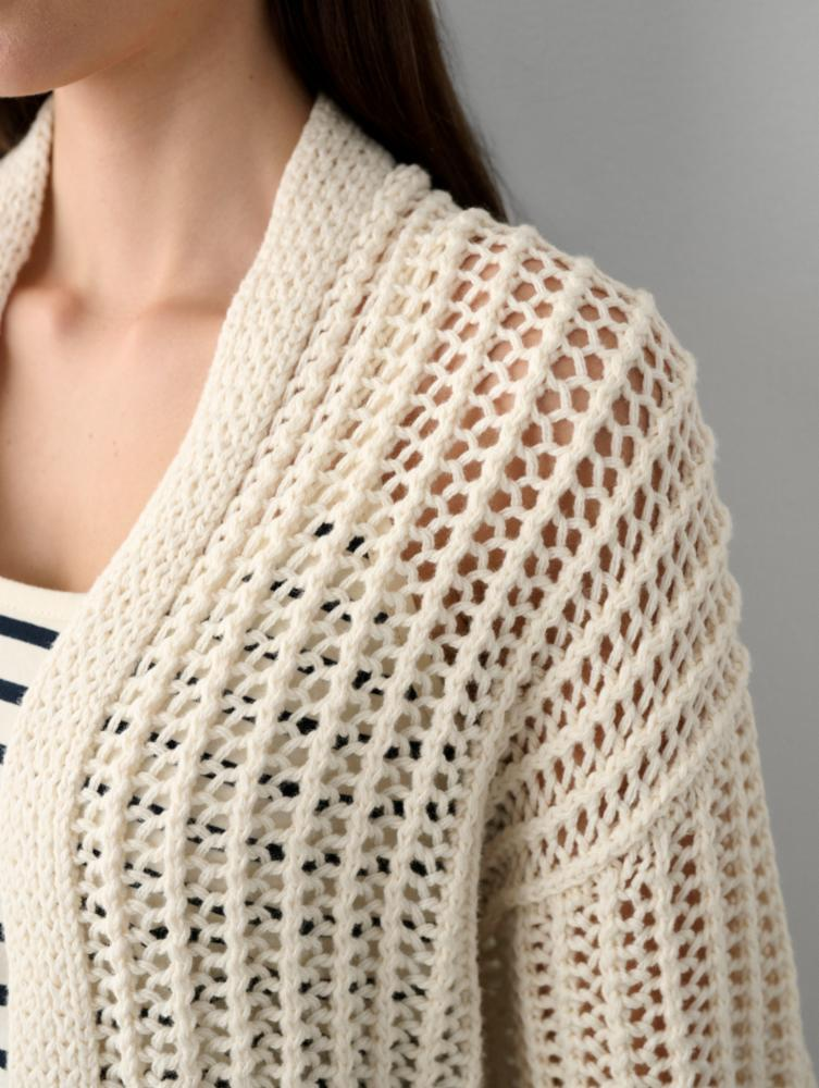 White + Warren - Organic Cotton Open Mesh Cardigan in Ivory