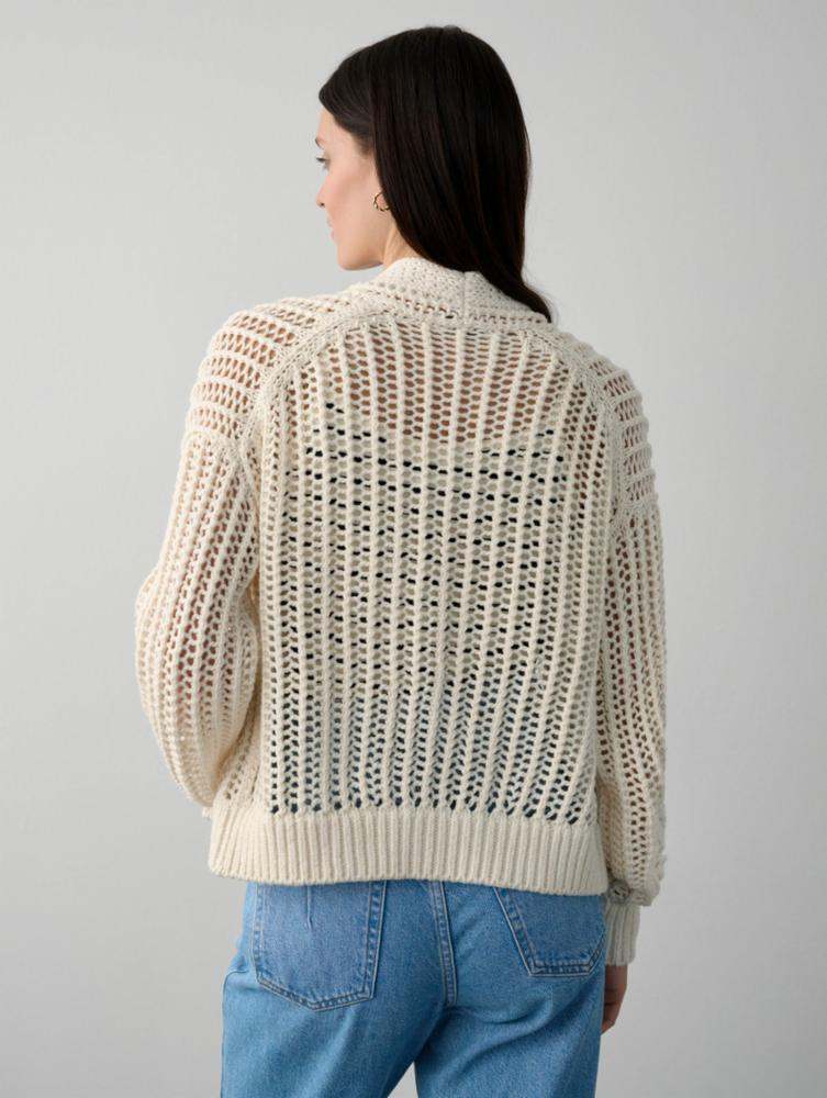 White + Warren - Organic Cotton Open Mesh Cardigan in Ivory