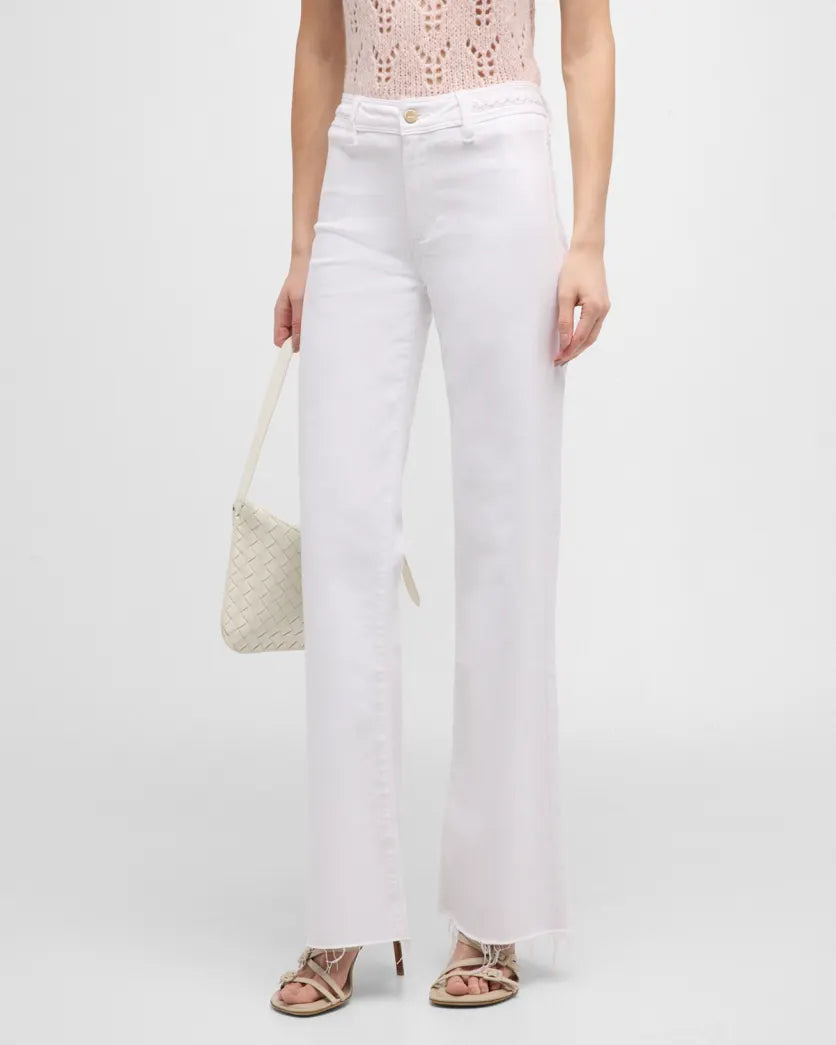 Paige - Clean Front Leenah With Waistband Braid in Crisp White 32" Denim