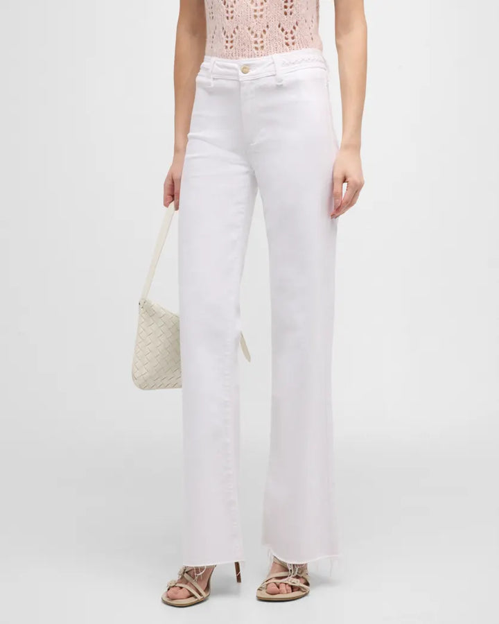 Paige - Clean Front Leenah With Waistband Braid in Crisp White 32" Denim