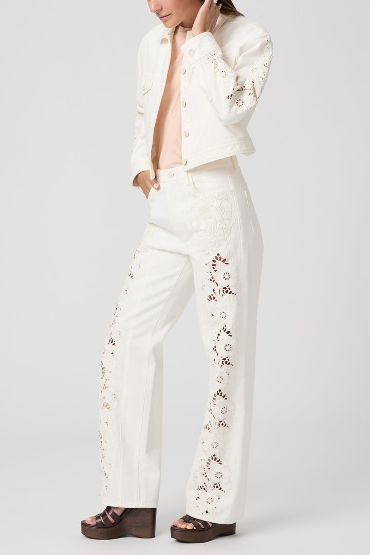 PAIGE - Michele Jacket W/ Embroidered Panels in Tonal Ecru Embroidered Jacket