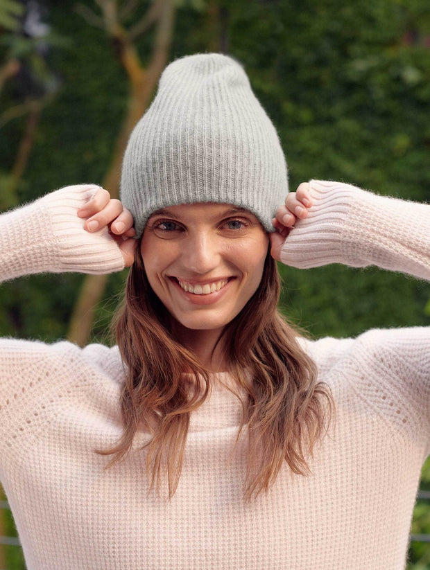 white warren cashmere plush rib beanie