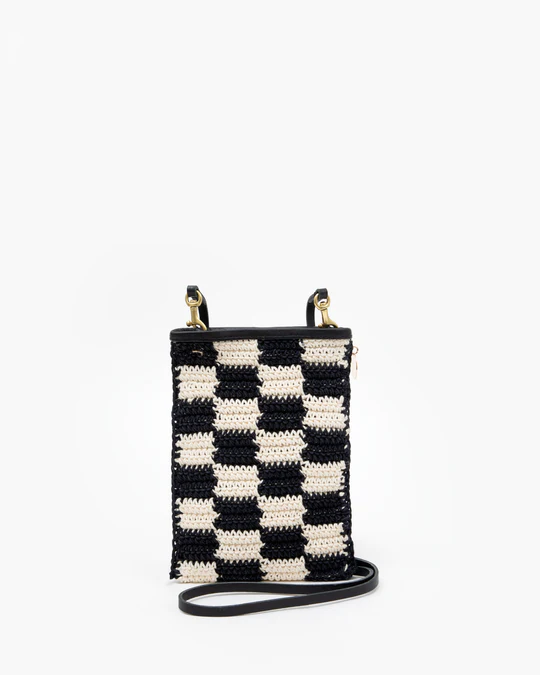 Clare V. Crossbody Strap Black & Cream Checker