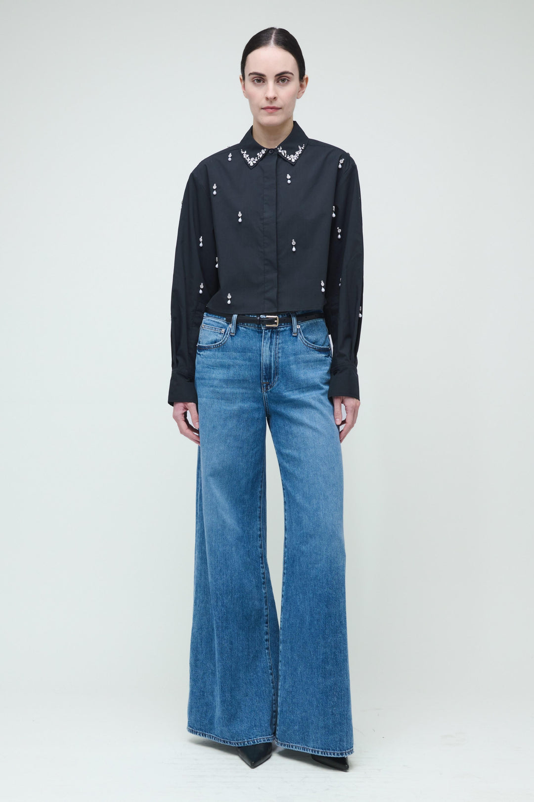 Simkhai - Renata Embellished Cropped Button Down in Black