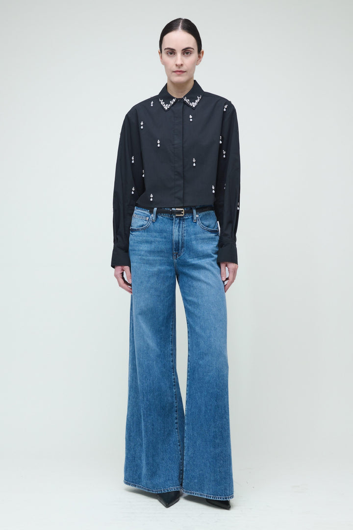 Simkhai - Renata Embellished Cropped Button Down in Black