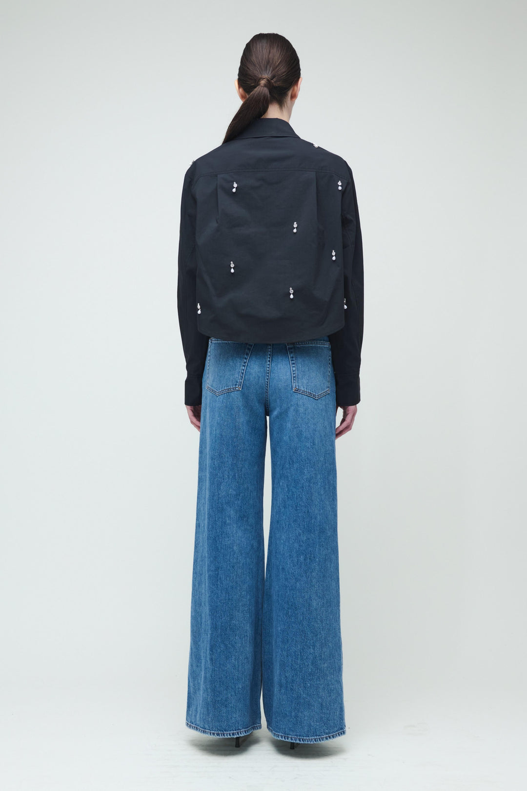 Simkhai - Renata Embellished Cropped Button Down in Black