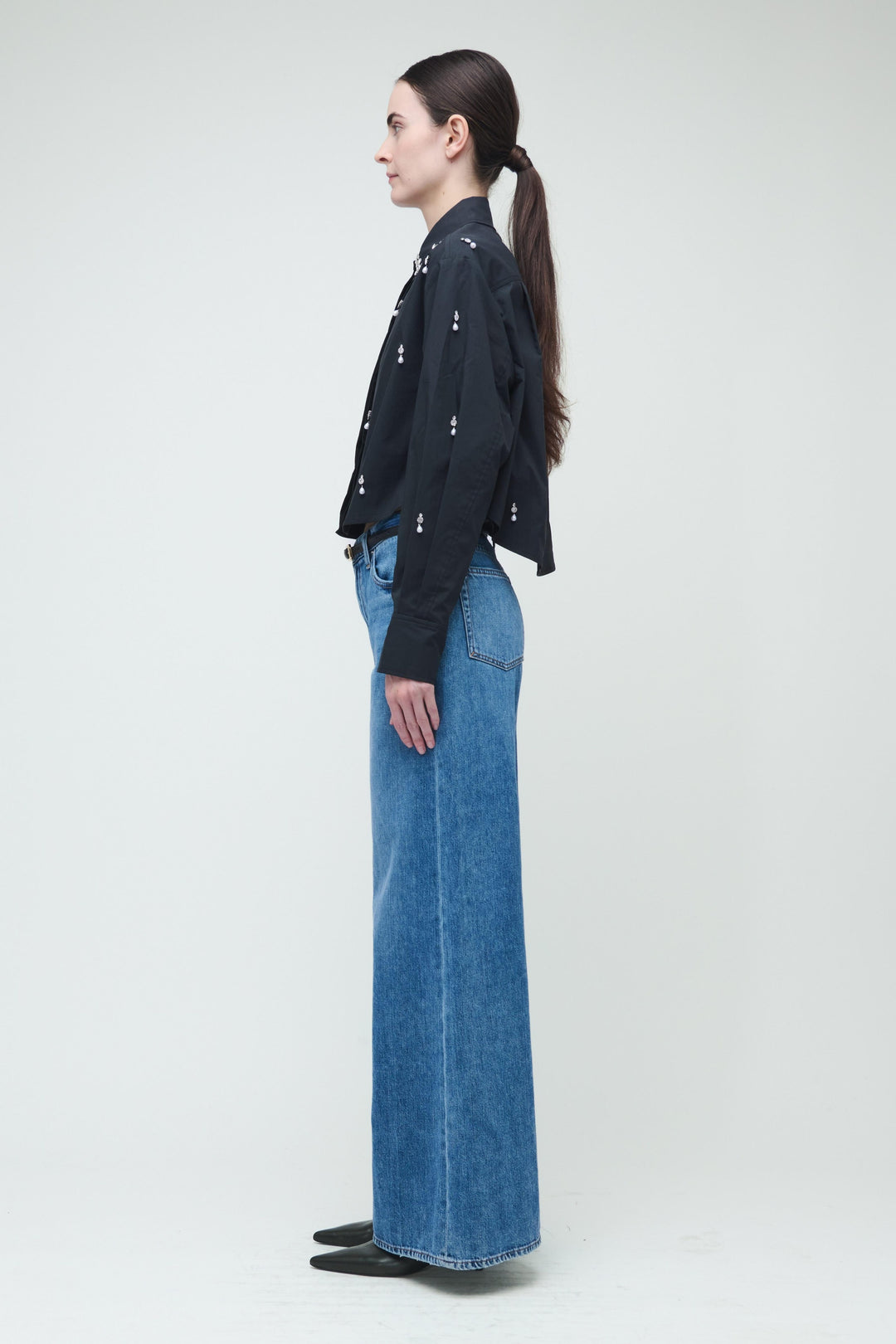 Simkhai - Renata Embellished Cropped Button Down in Black