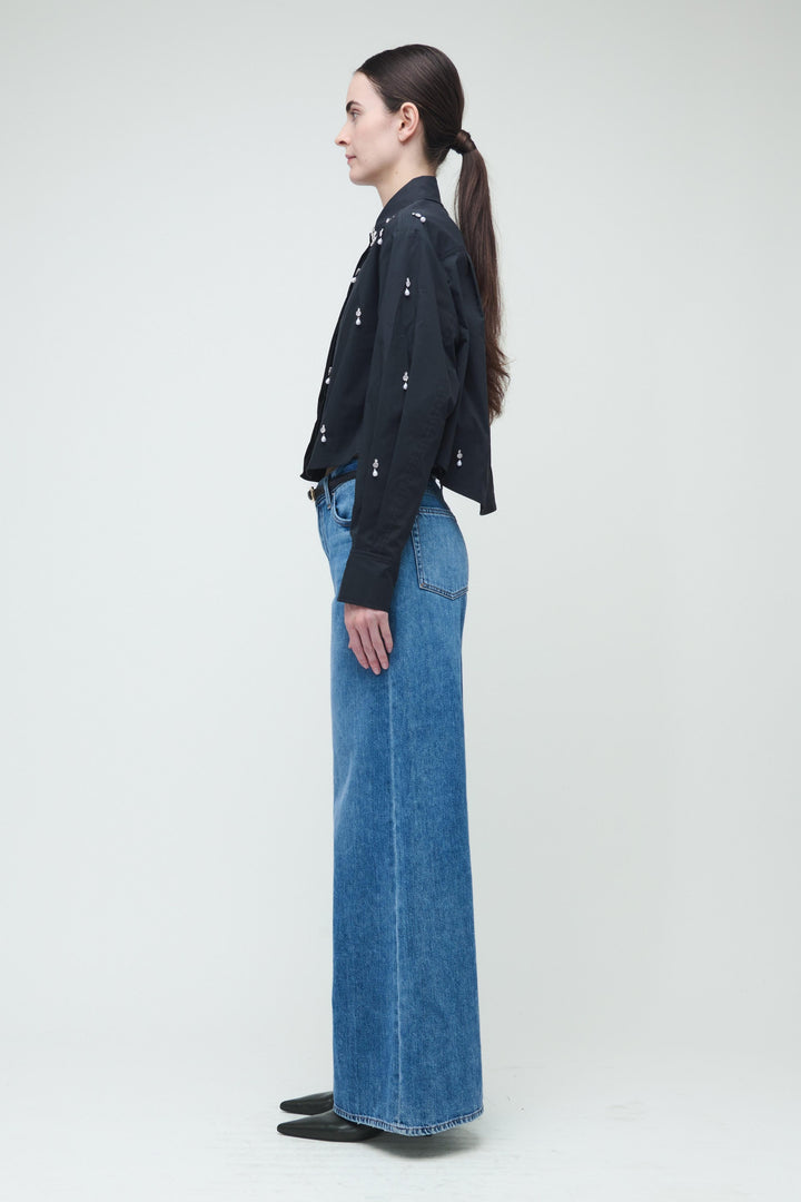 Simkhai - Renata Embellished Cropped Button Down in Black