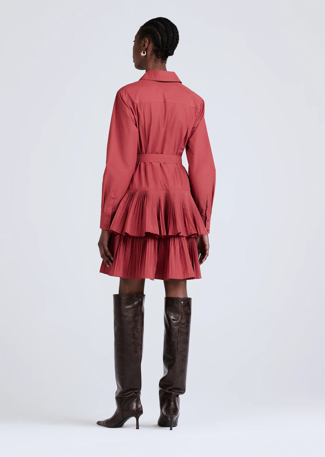 Derek Lam 10 Crosby - Sterling Long Sleeve Pleated Mini Dress in Rhubarb