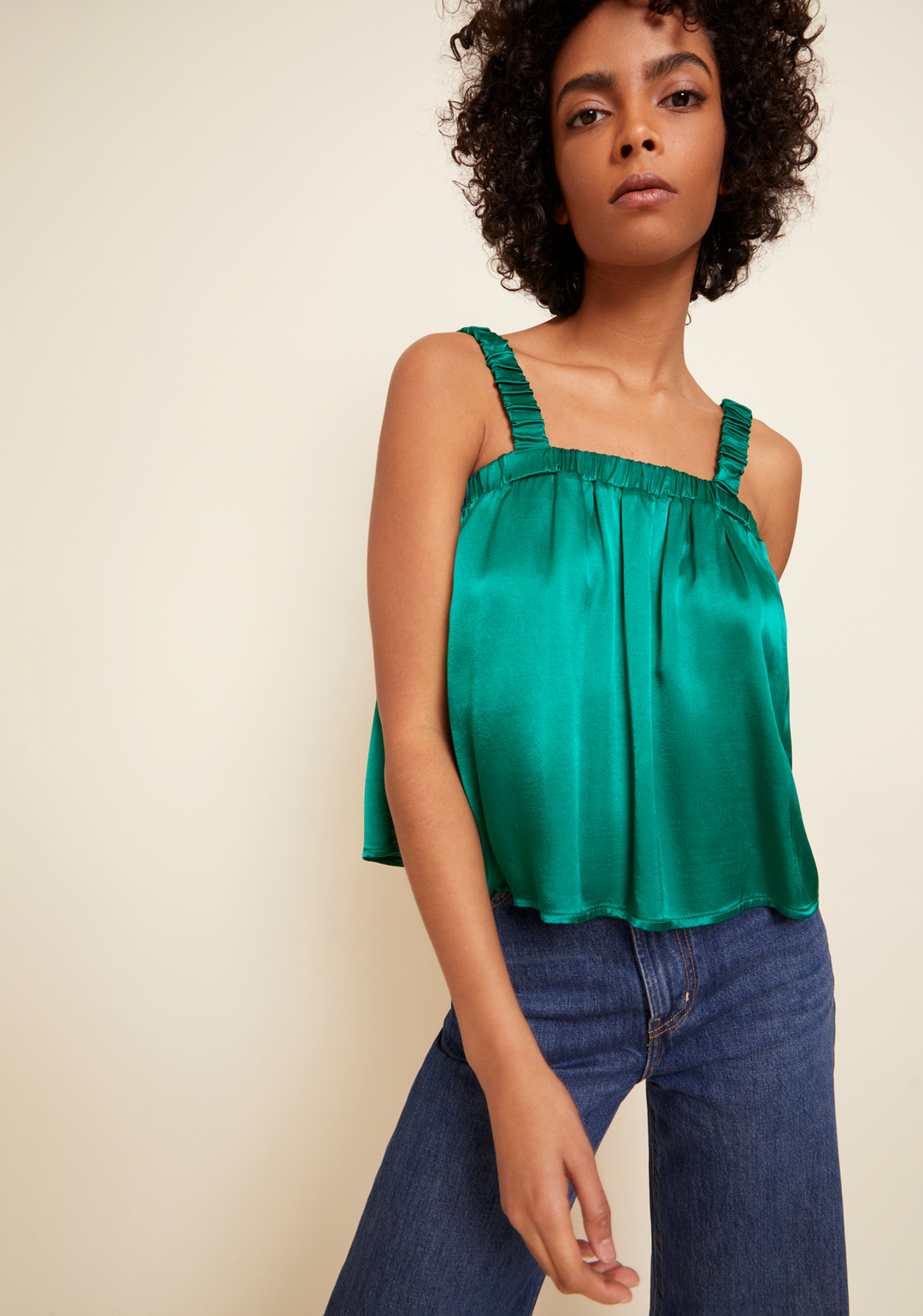 NATION LTD - Rivka Tank w/ Elastic Detail in Emerald