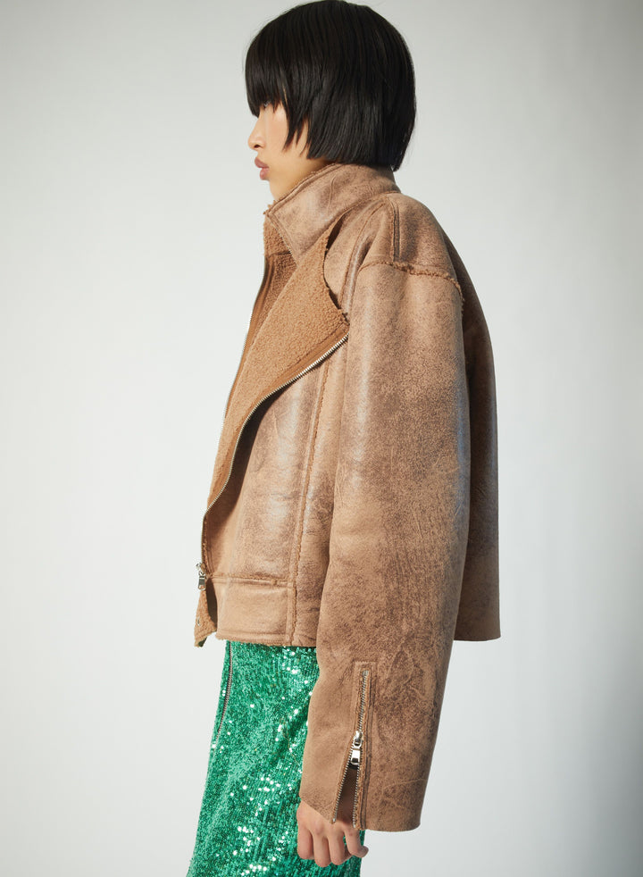 Saint Art New York - Phoebe Faux Sherpa Jacket in Camel Coats & Jackets