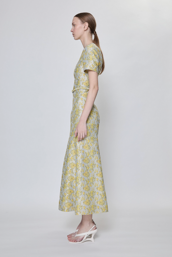 SIMKHAI - Caraline Jacquard Midi Dress in Buttercream Dresses