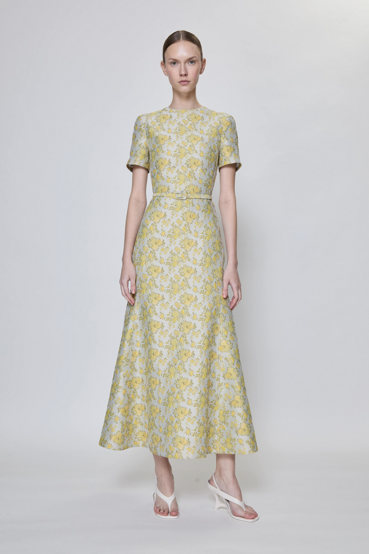 SIMKHAI - Caraline Jacquard Midi Dress in Buttercream Dresses