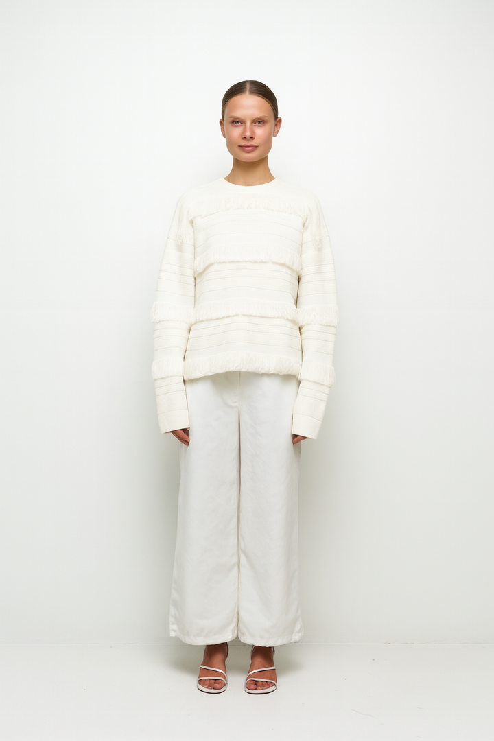 SIMKHAI - Carrick Crewneck Sweater in Ivory Stripe Sweaters