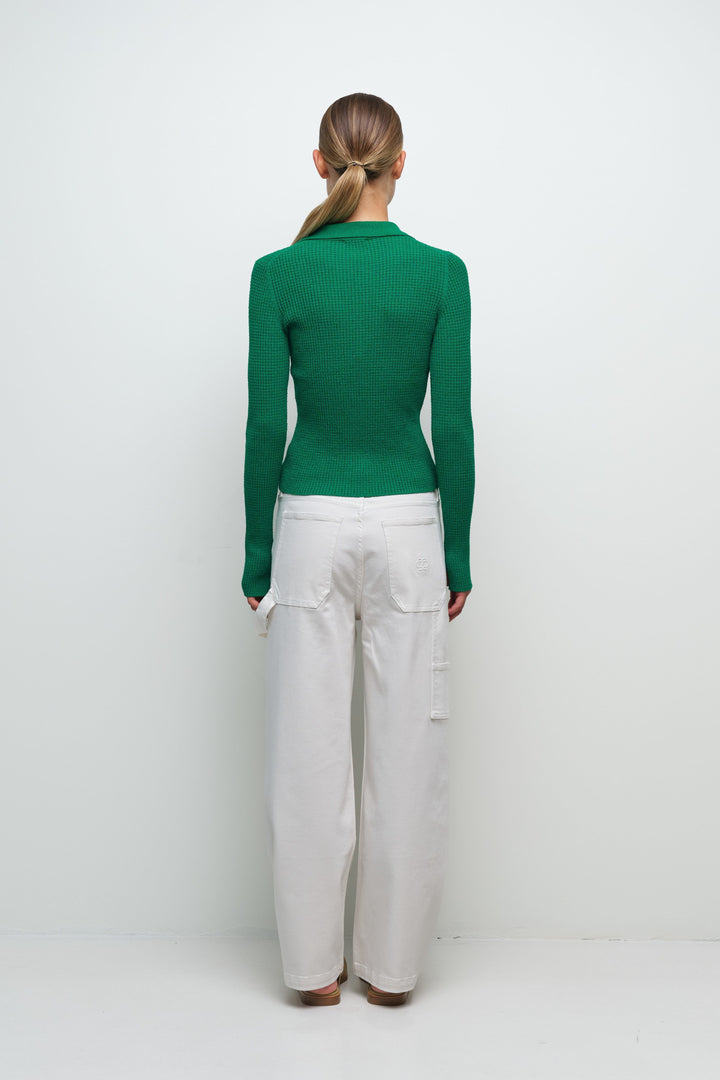 SIMKHAI - Iverson Knit Polo in Kelly Green Sweaters