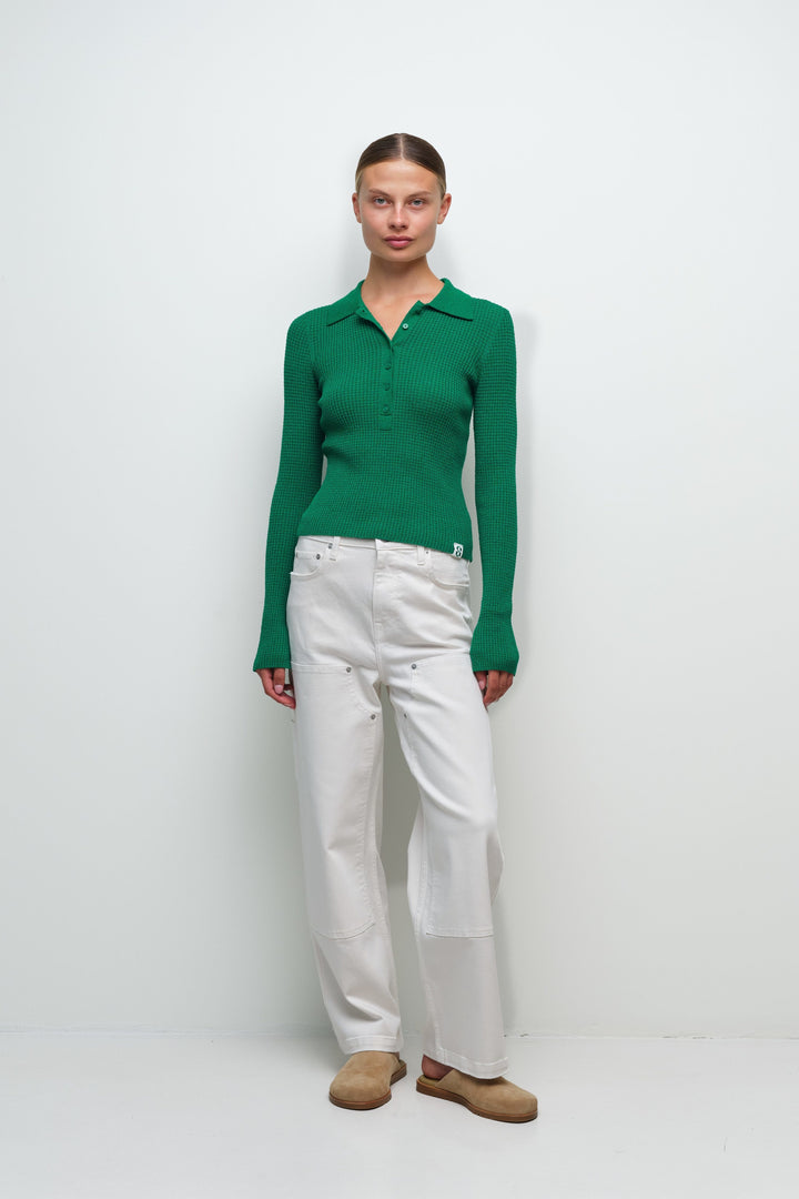 SIMKHAI - Iverson Knit Polo in Kelly Green Sweaters