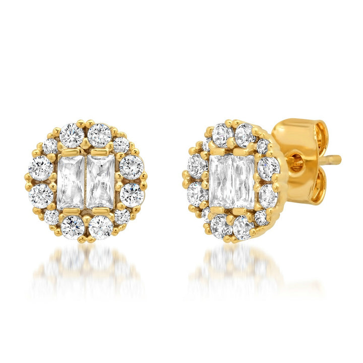 TAI - Circular Cz Stud With Round And Baguette Stones in Gold Jewelry