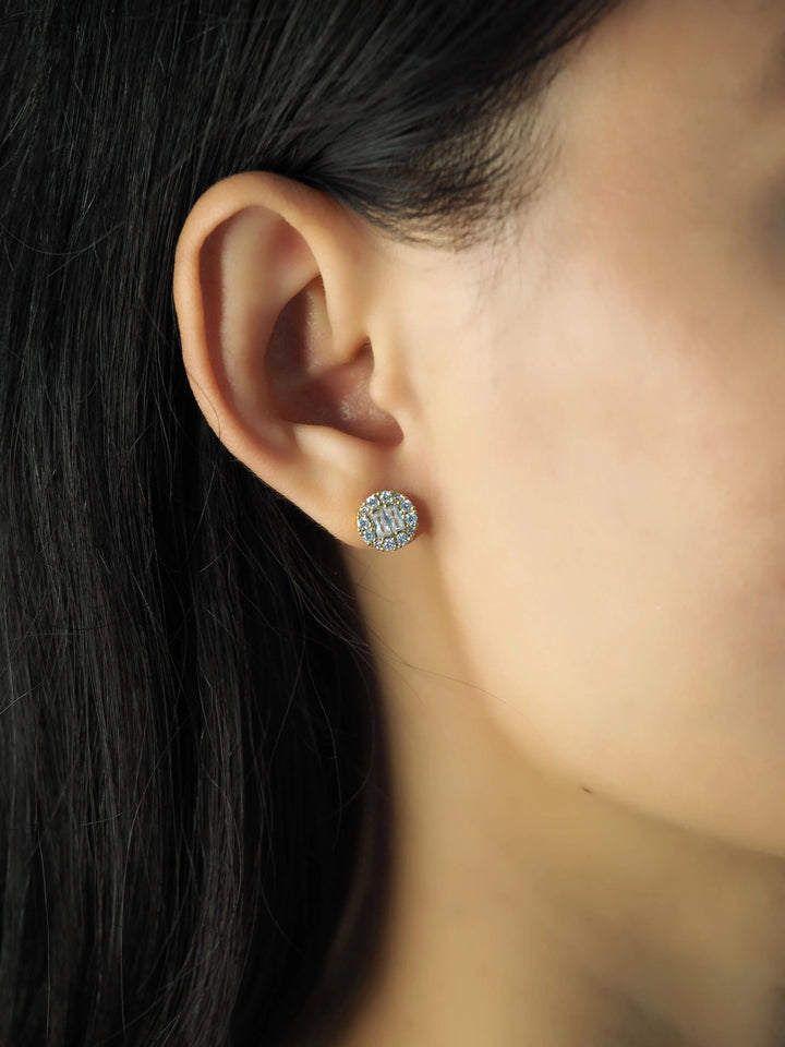 TAI - Circular Cz Stud With Round And Baguette Stones in Gold Jewelry