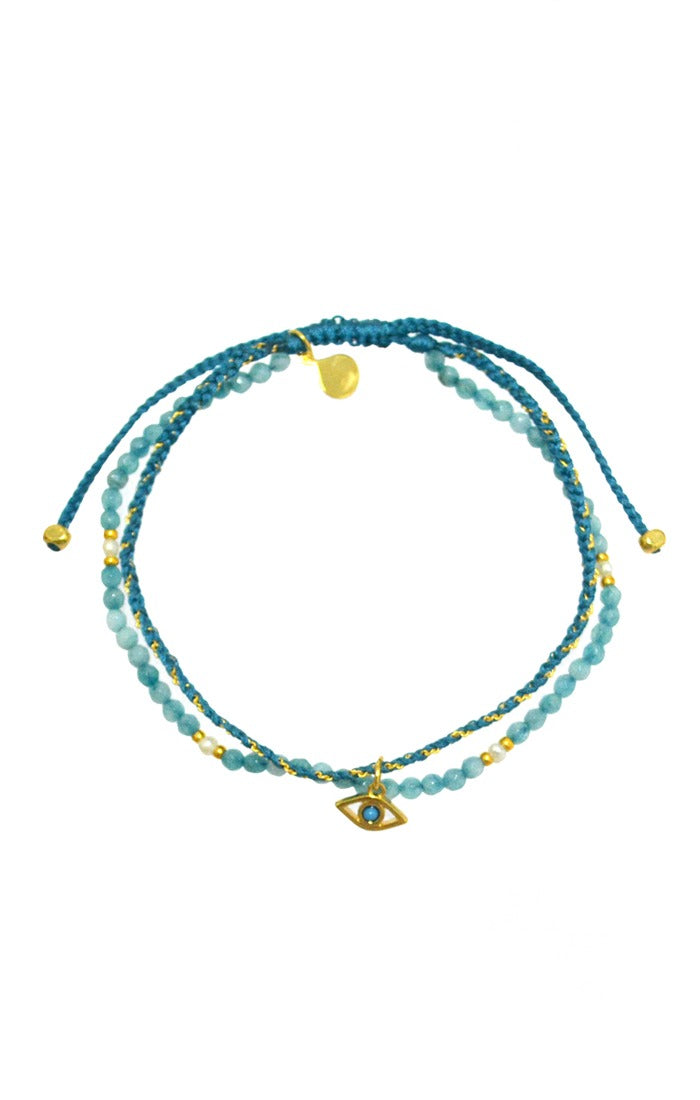 TAI - Double Hand Beaded Bracelet with Evil Eye Dangle in Amazonite Jewelry