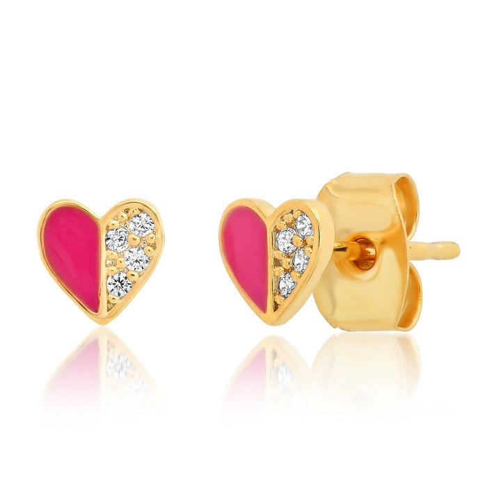 TAI - Heart Enamel Studs with Pave Accents in Pink Jewelry